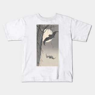 Bat and Full Moon by Ohara Koson Kids T-Shirt